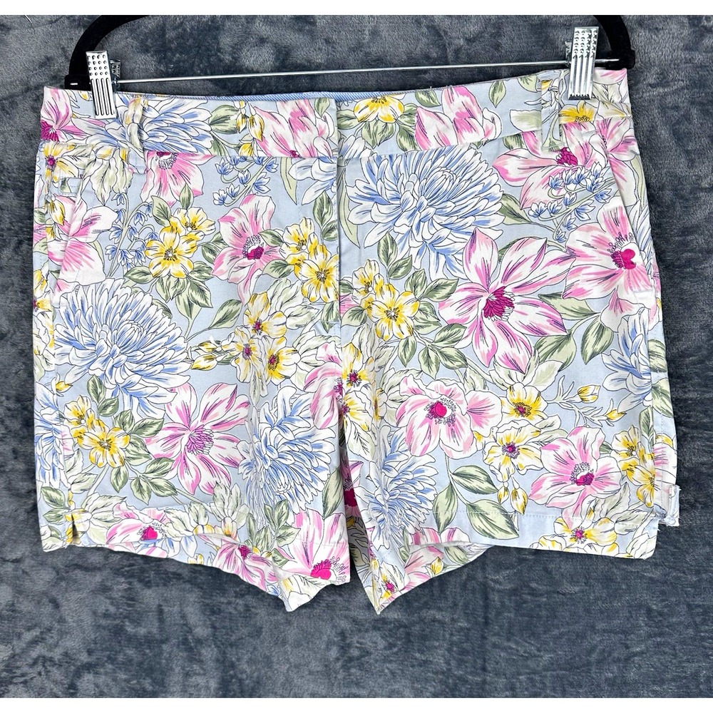 Crown & Ivy Womens Floral Chino Shorts Size 12 Multicolor Stretch Pockets Zip